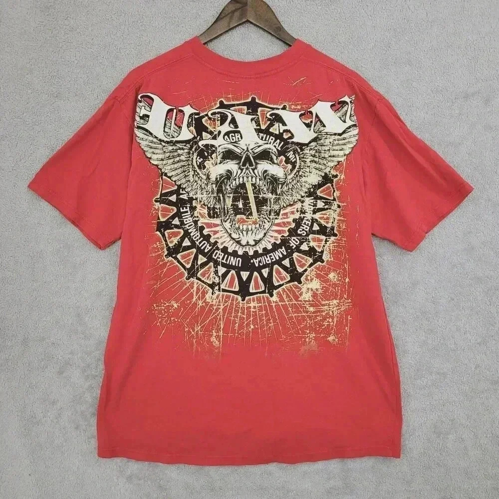 Vitage UAW Local 1186 Union Line XL Red T-Shirt Graphic Skull Wing 20PT